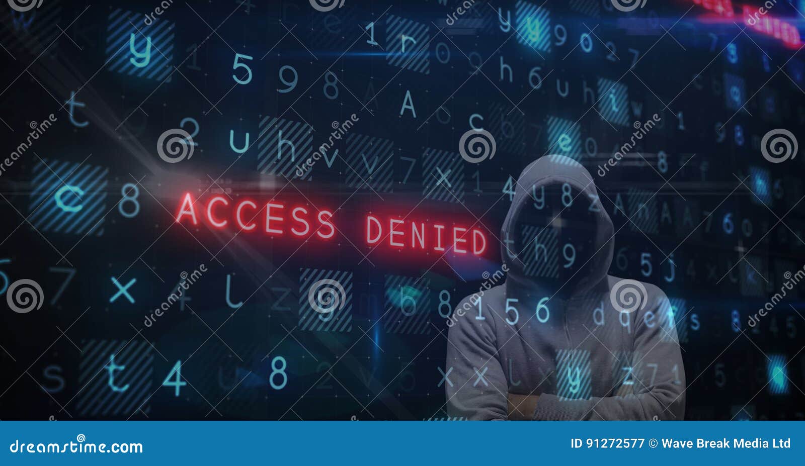 Digital Composite Image of Hacker with Access Denied Text Stock Image