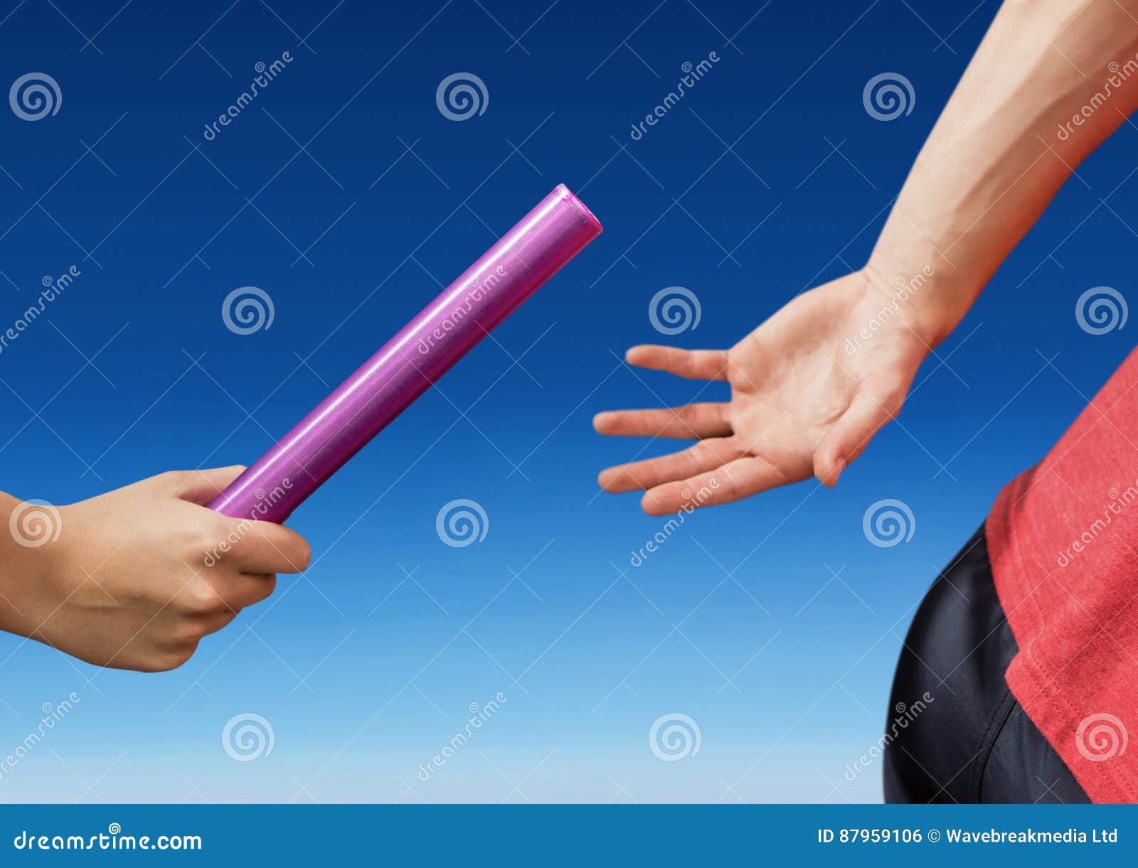 Digital Composite Image of Hands Passing the Baton Stock Photo Image