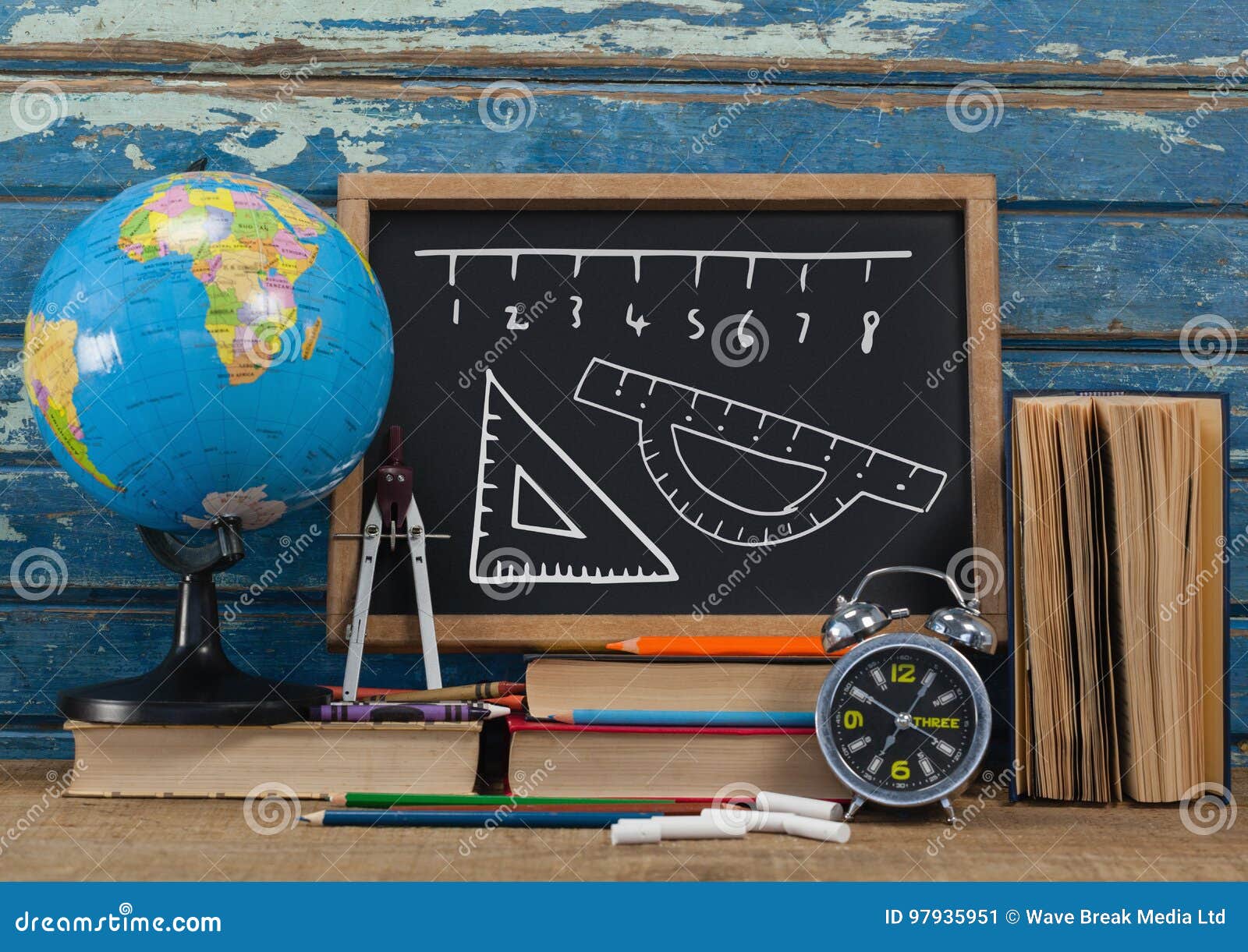 Digital composite of Hand drawing ruler on blackboard Stock Photo