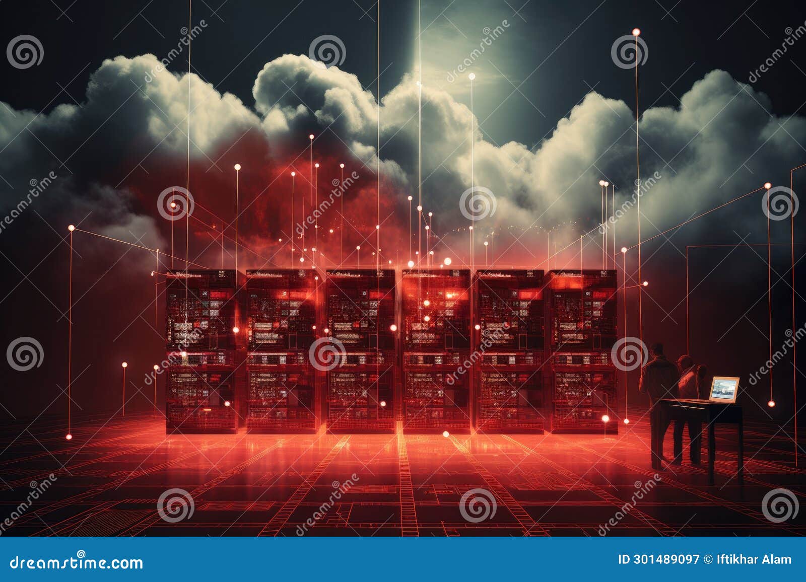 digital composite of servers in server room against red and blue background, datos en la nube y red, concepto de ciencia y