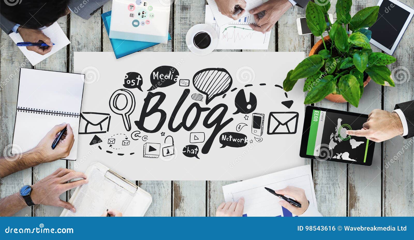 Table Top Meeting with  Graphics Stock Photo Image of glow, graphic 98543616