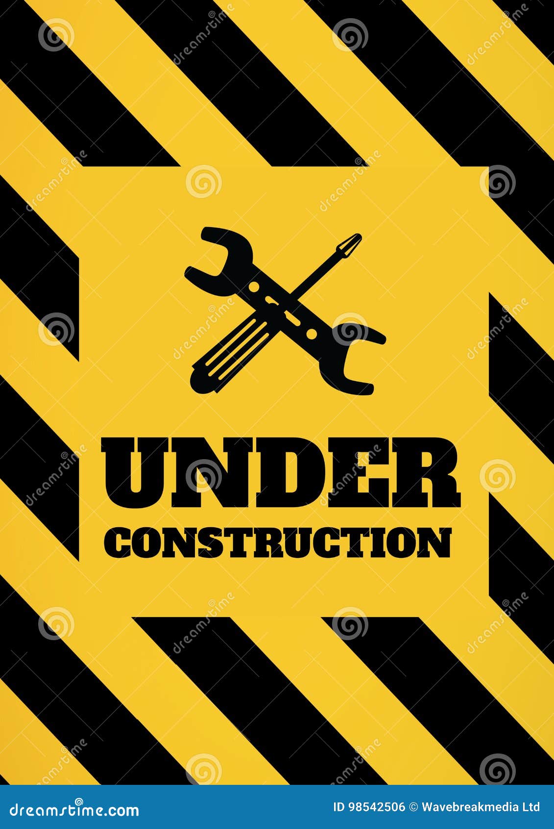 Under Construction Text with Tools Graphics Against Yellow and Black ...