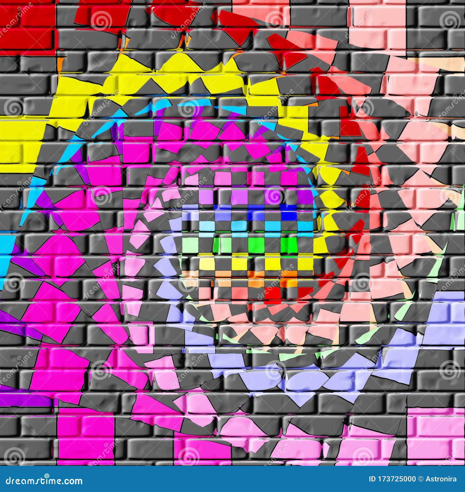 graffiti abstract spiral on a rendered brick wall background