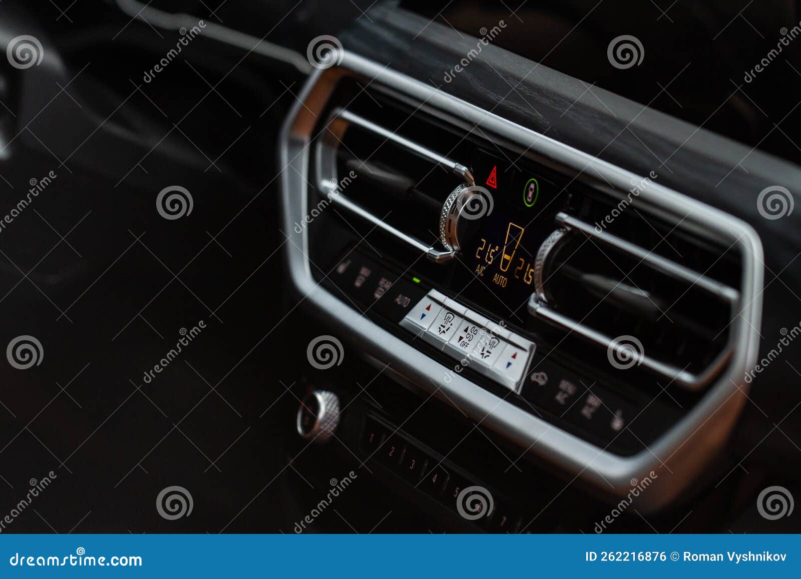 Digital Control Panel Car Air Conditioner Dashboard. Stock Photo