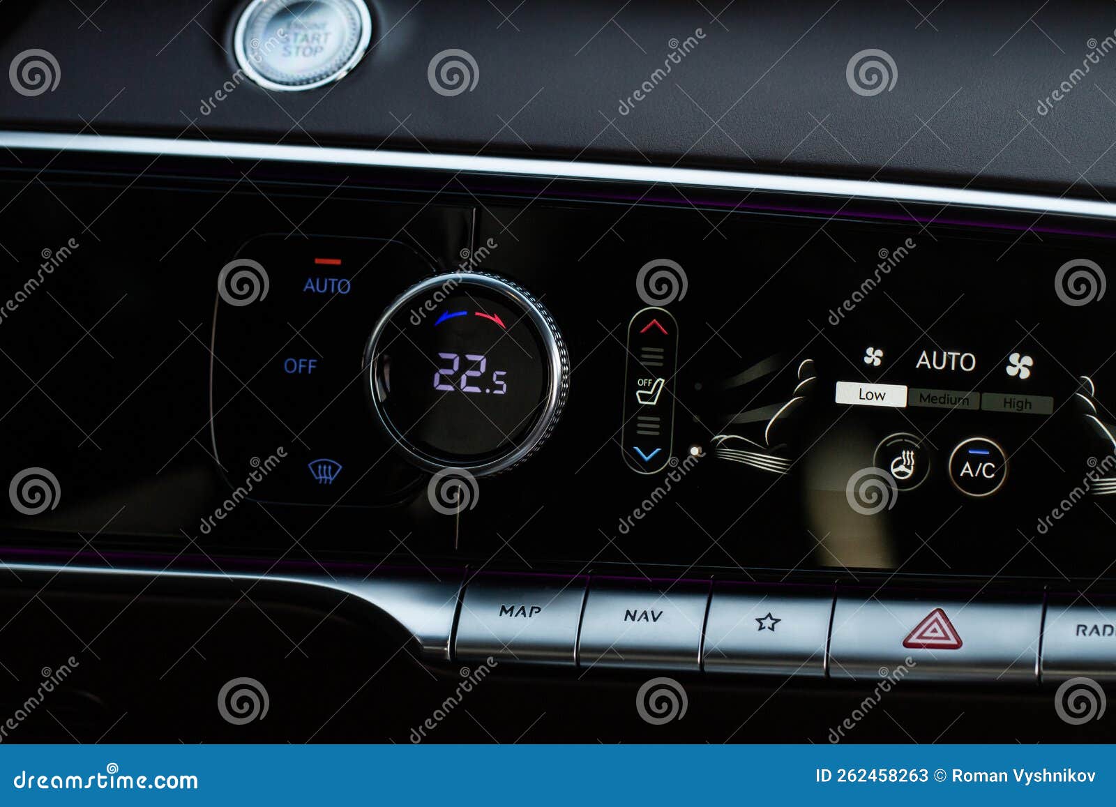 Digital Control Panel Car Air Conditioner Dashboard. Stock Image