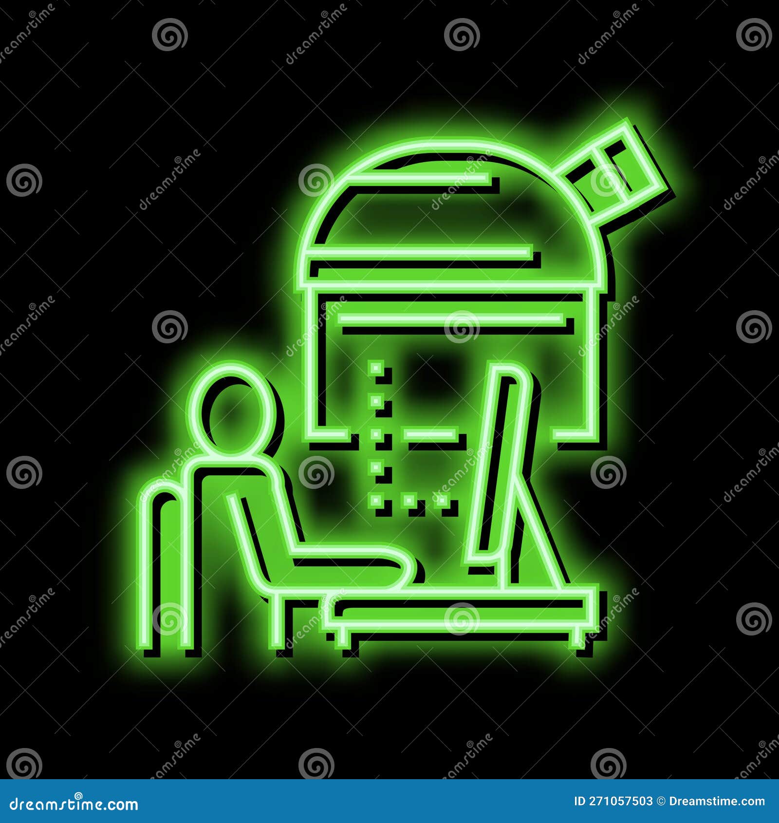 digital controlling telescope in observatory neon glow icon 
