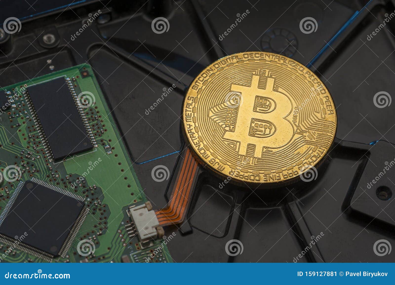 Digital Crypto Currency. Golden Bitcoin Lying On Computer ...