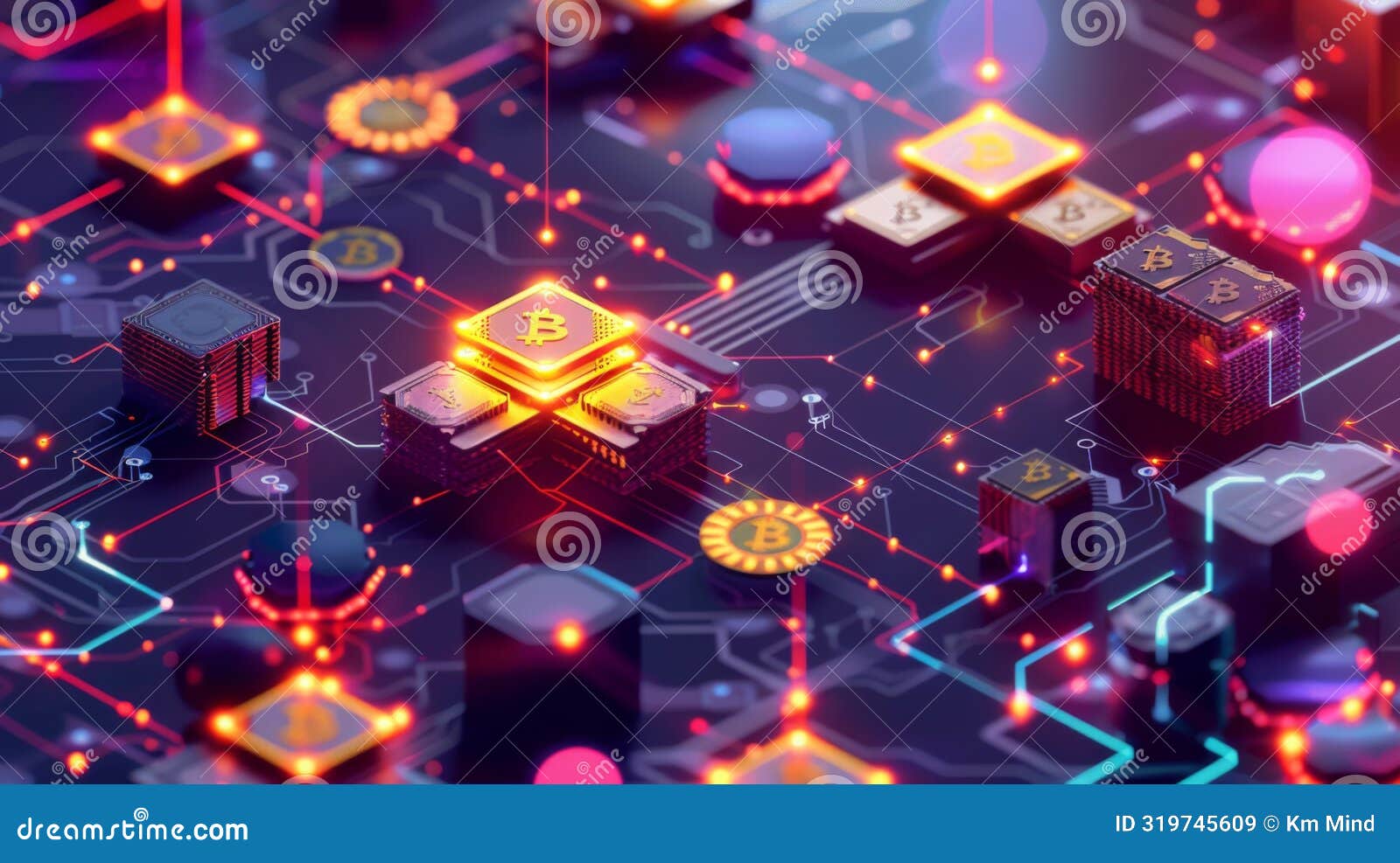 Digital Cryptocurrency Network with Glowing Bitcoin Nodes Stock  Illustration - Illustration of circuit, digital: 319745609