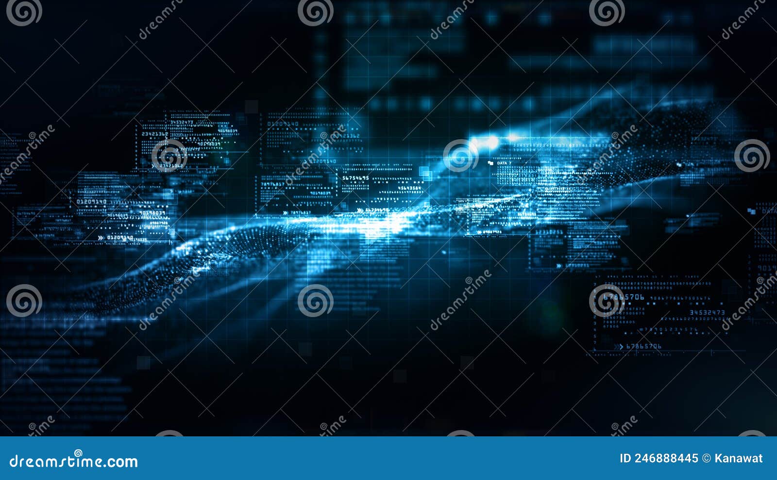 digital cyberspace with particles and digital data network connections. high speed connection and big data analysis, technology