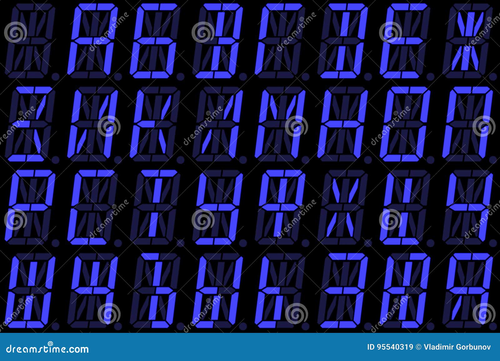 Digital Cyrillic Font From Capital Letters On Green Alphanumeric LED