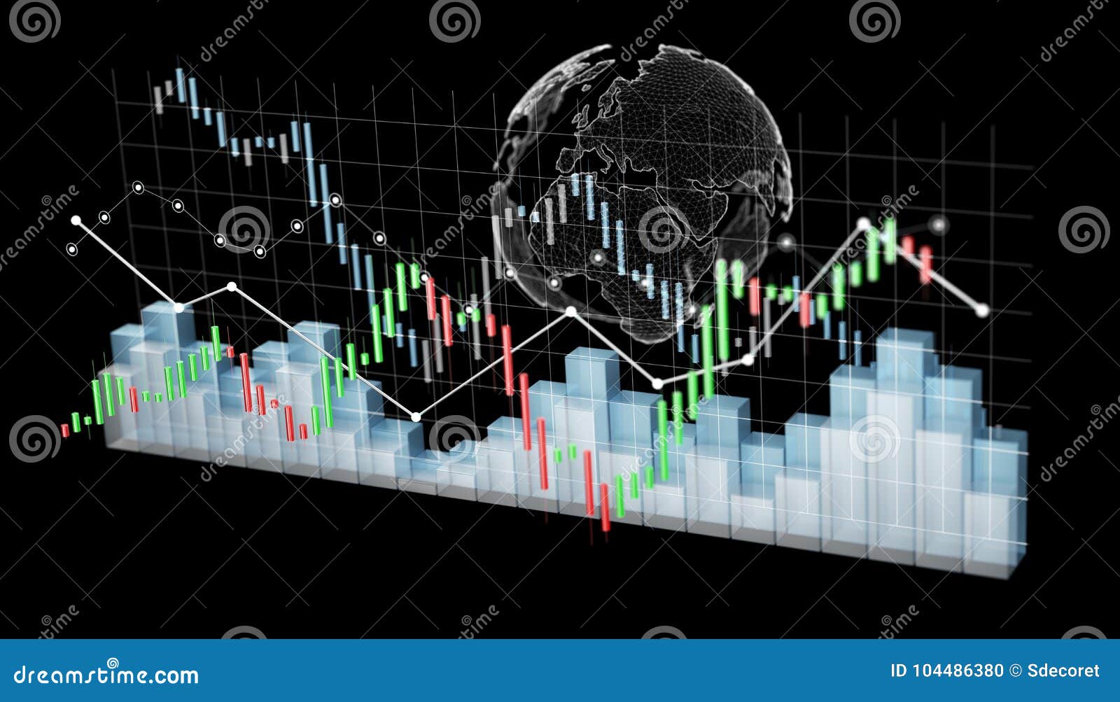 Digital 3D Rendered Stock Exchange Stats And Charts Stock Illustration
