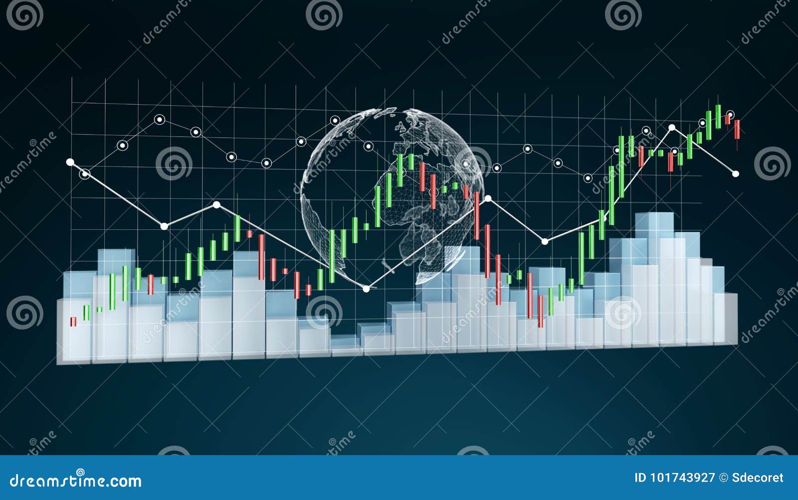 Digital 3D Rendered Stock Exchange Stats and Charts Stock Illustration