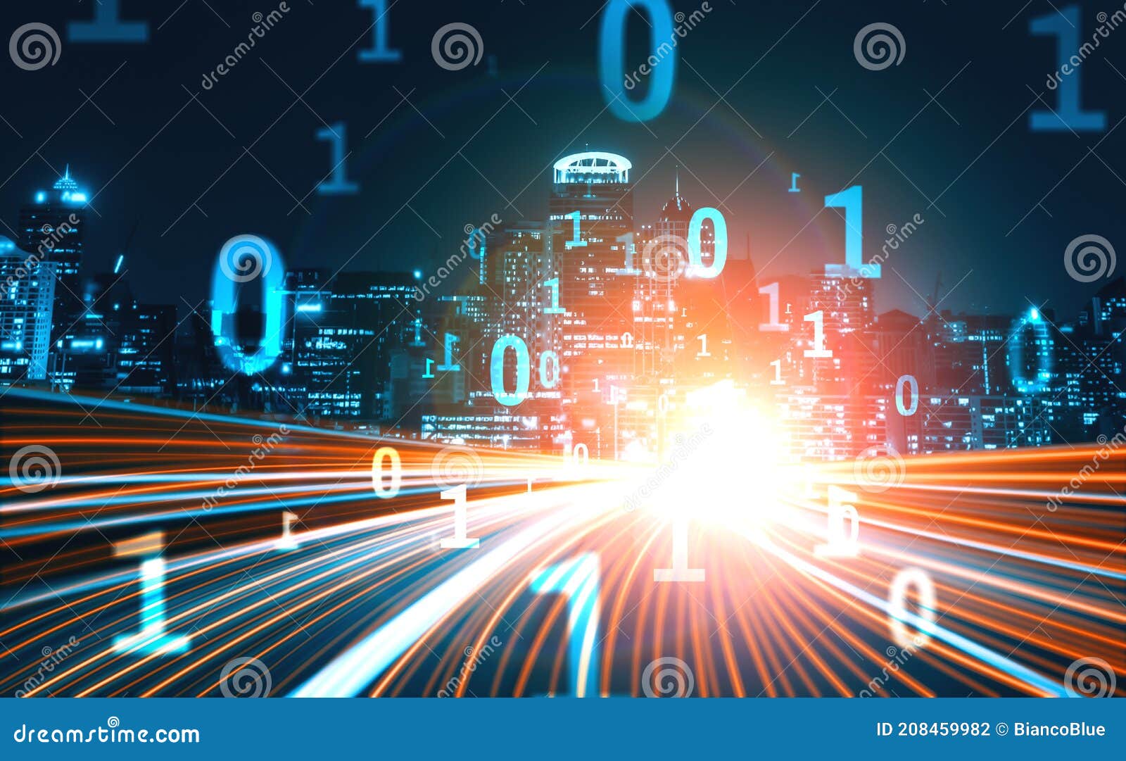 Digital Data Flow on Road with Motion Blur To Create Vision of Fast