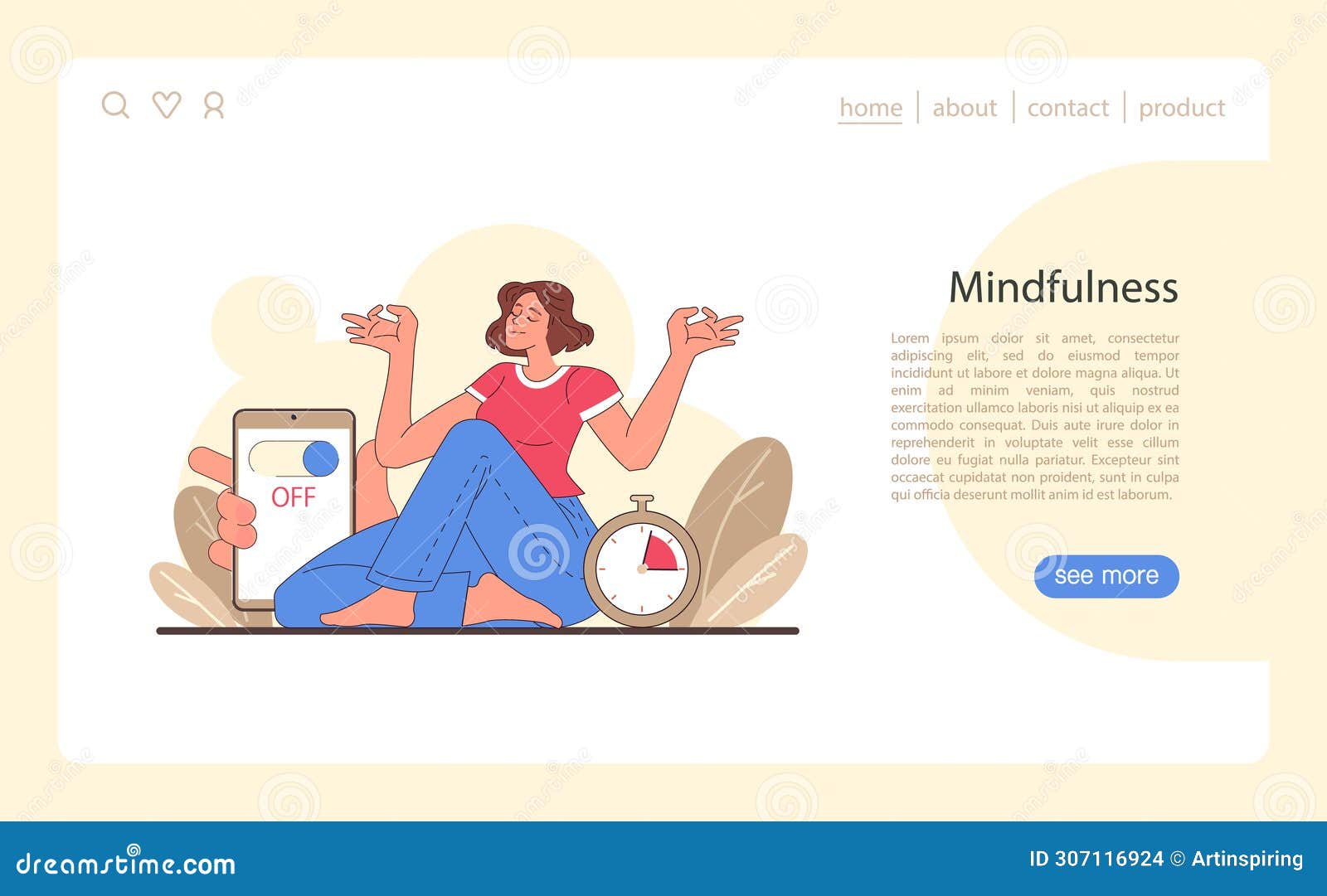 digital detox web or landing set. characters practicing mindfulness,