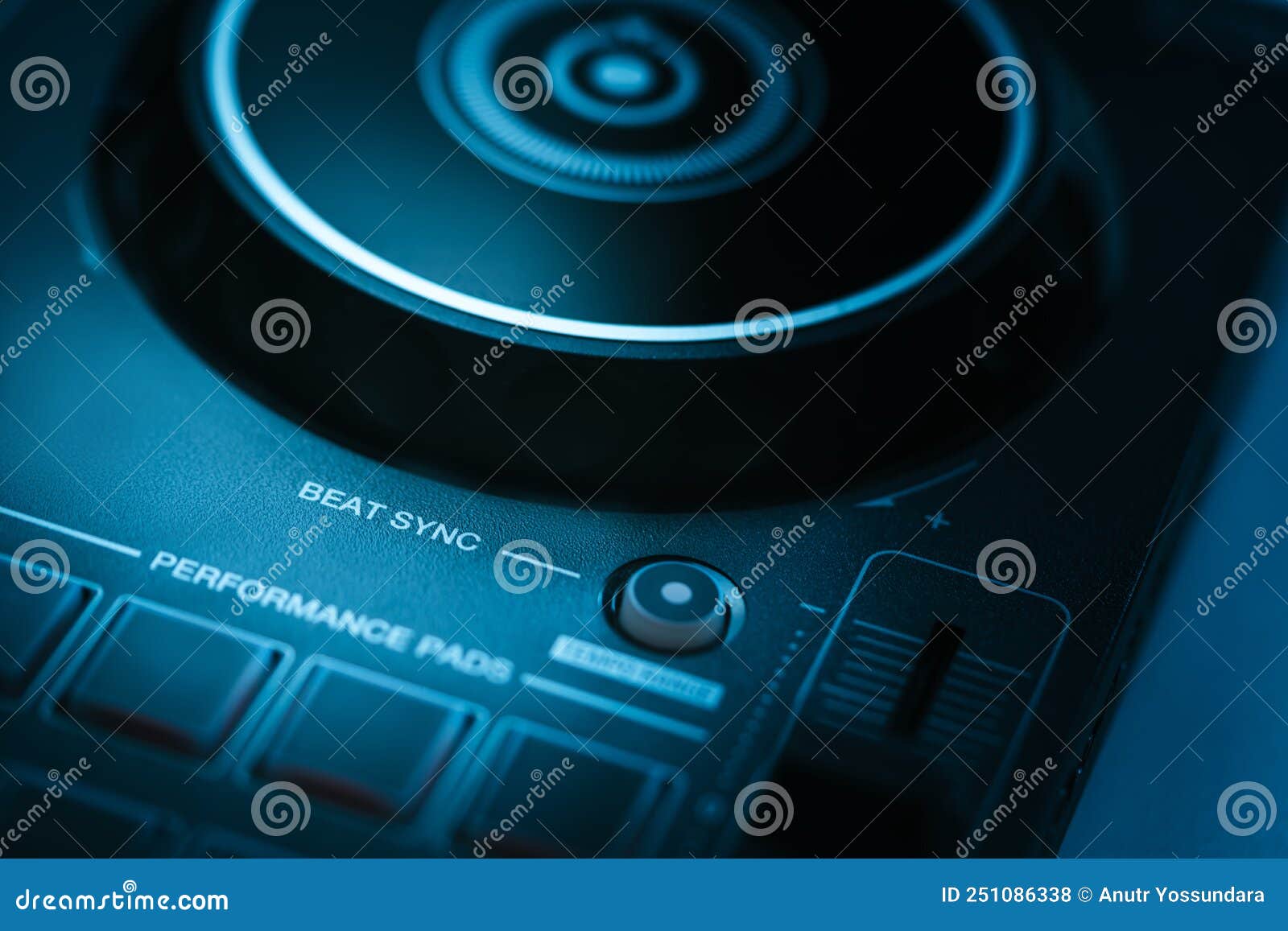 Digital DJ Mixing Deck Controller Beat Sync Function Stock Photo