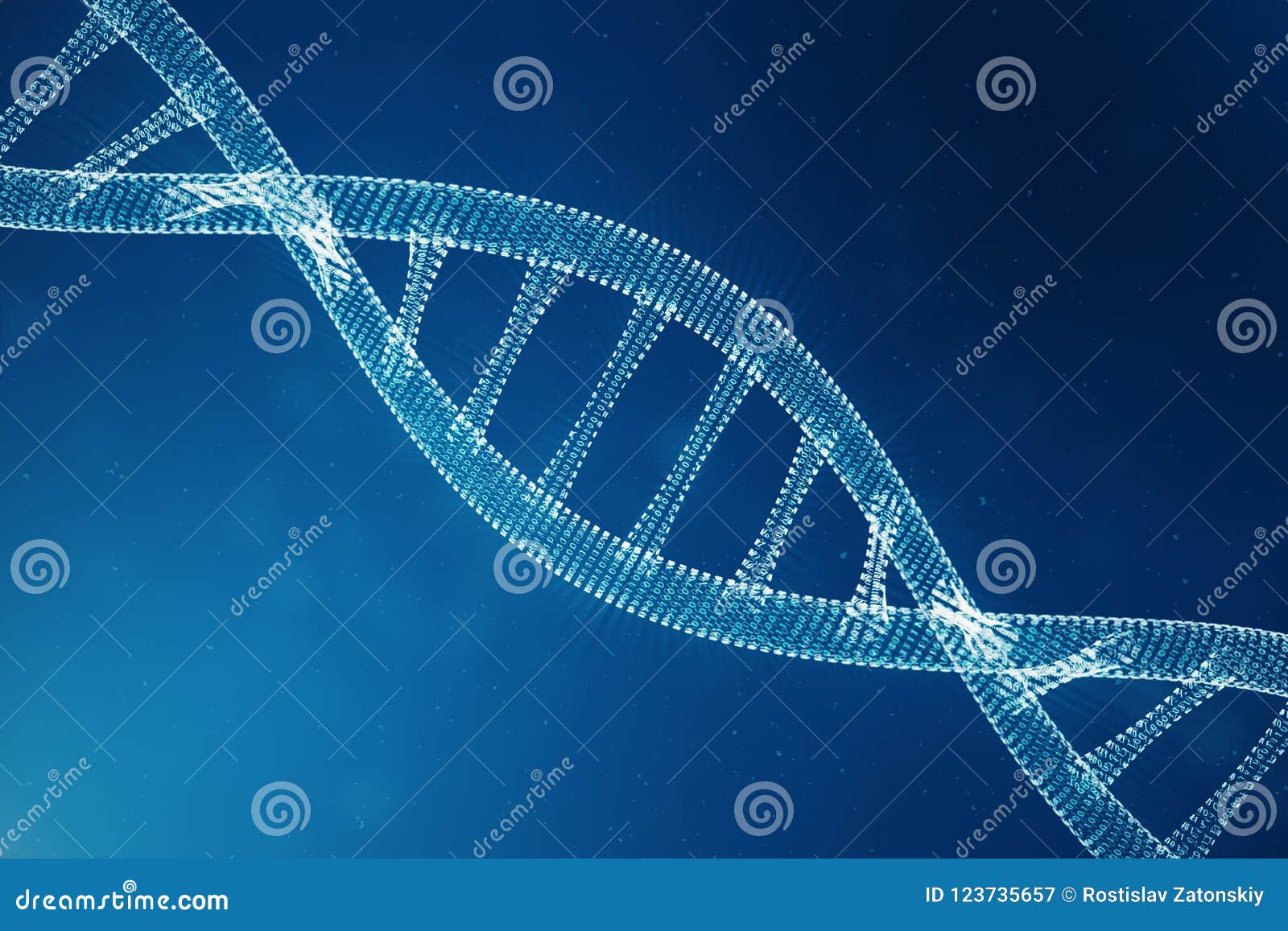 digital dna molecule, structure. concept binary code human genome. dna molecule with modified genes. 3d 
