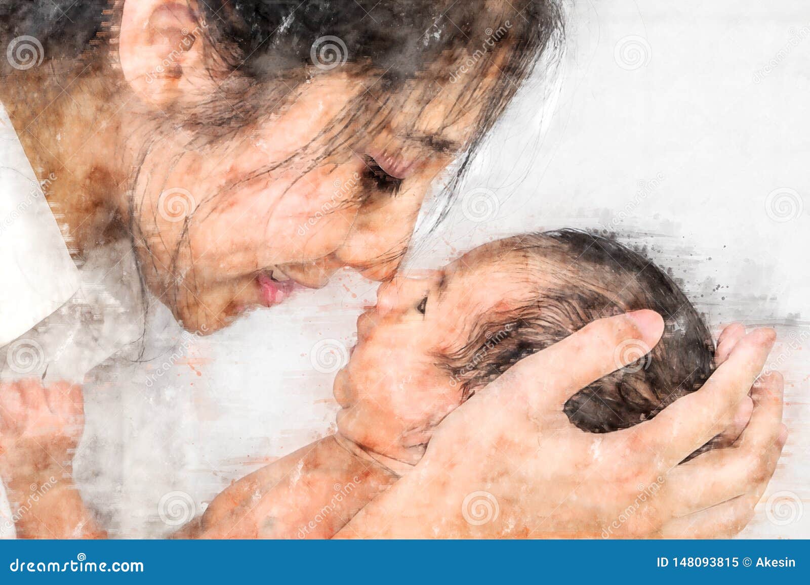 digital drawing of mother holding her infant baby