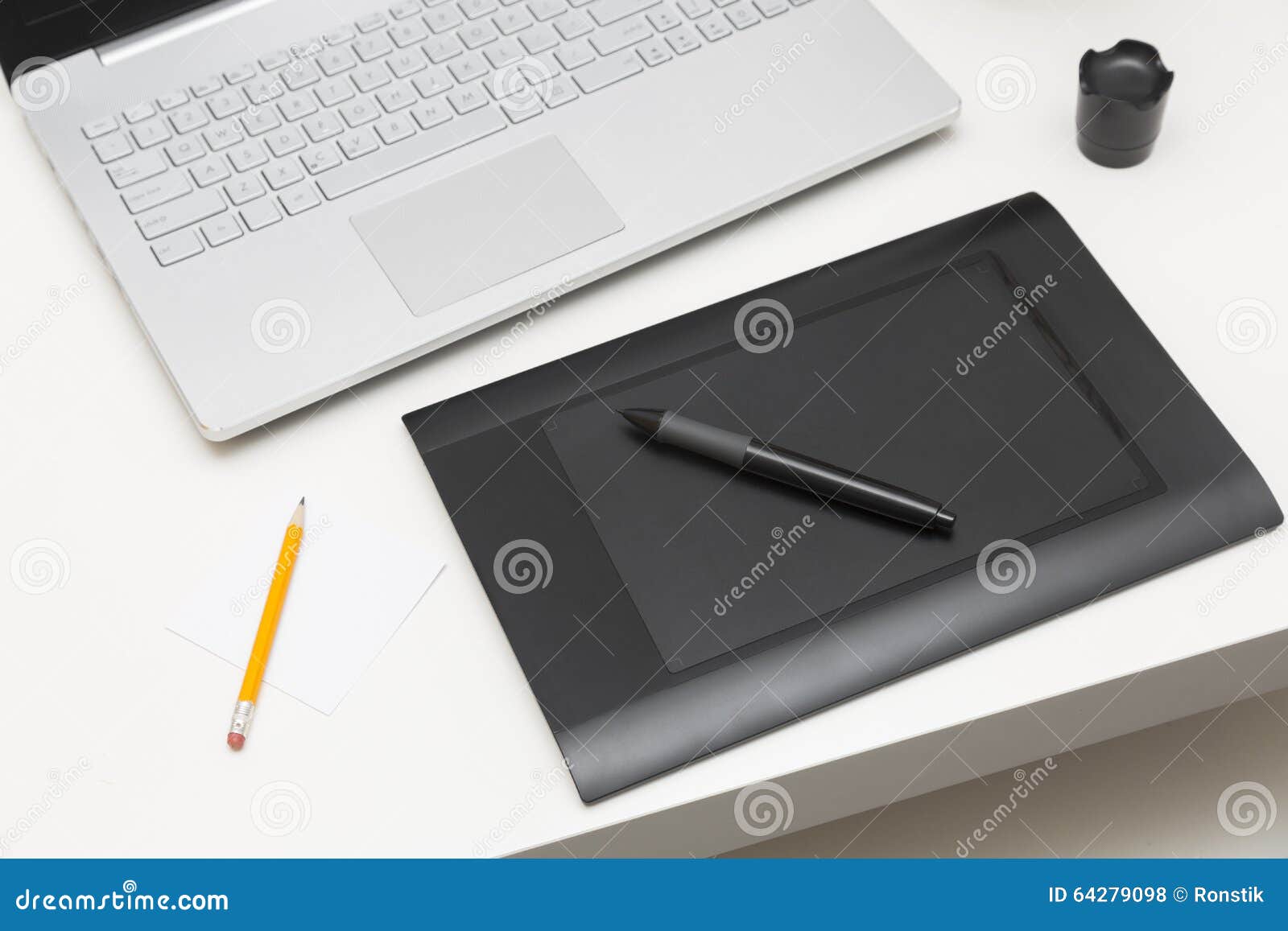 Digital Drawing Tablet and Laptop on the Table Stock Illustration