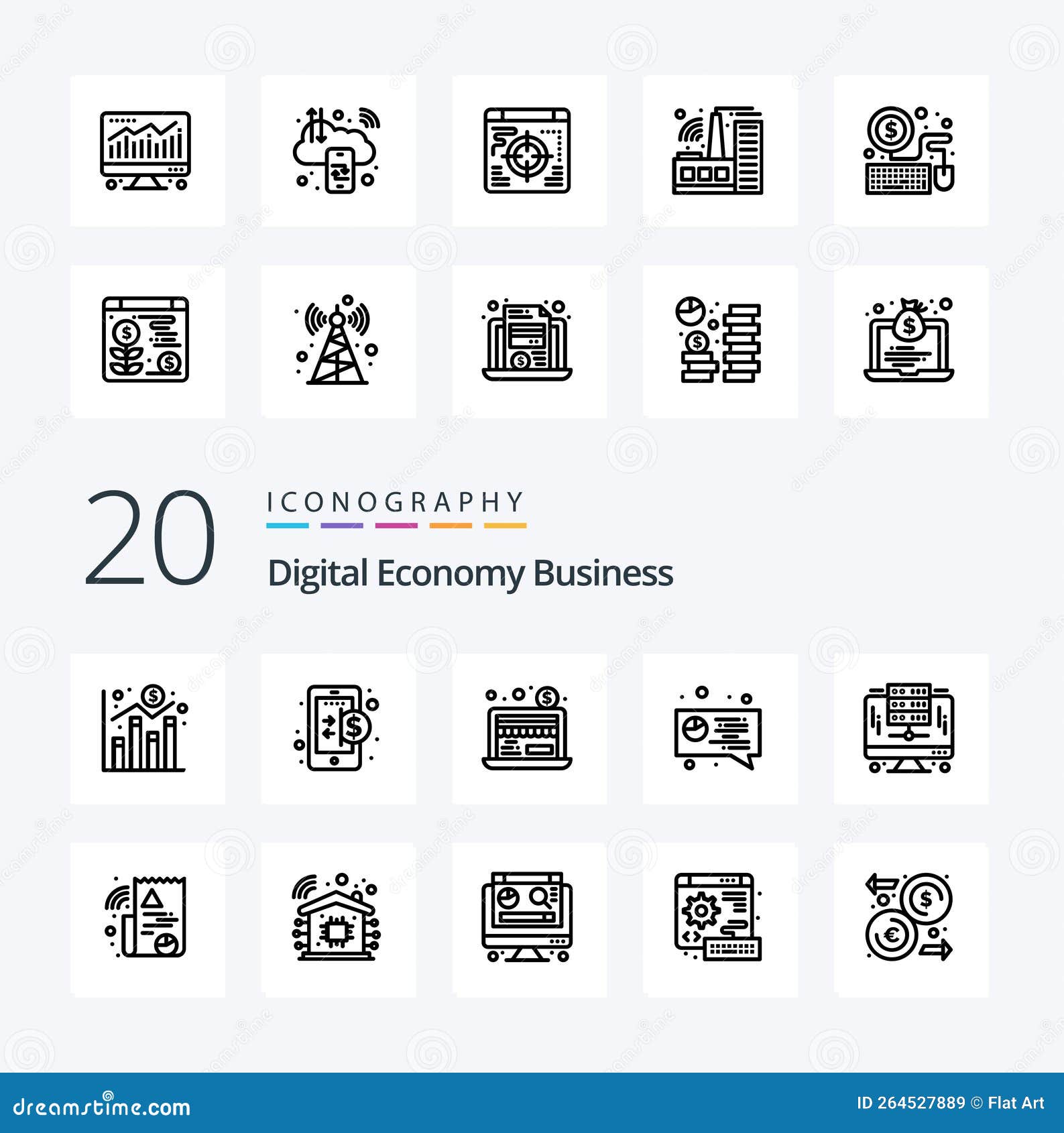 20 Digital Economy Business Line Icon Pack Like Server Digital Economy