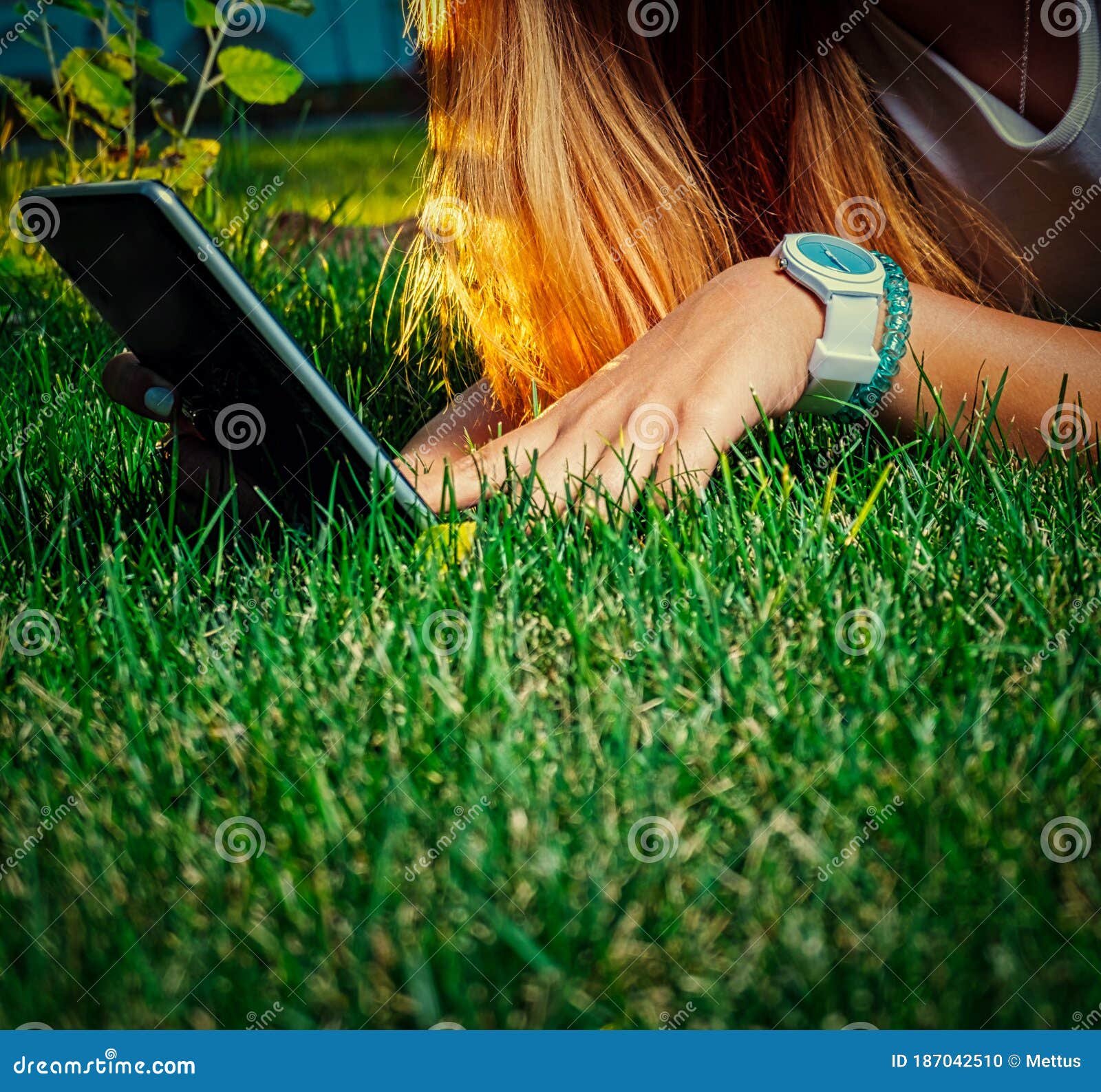 Digital Education. Young Lady Learning Using Digital Media in Park