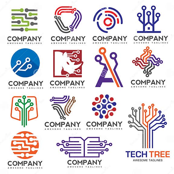 Digital Electronics Set Logo Design Stock Vector - Illustration of