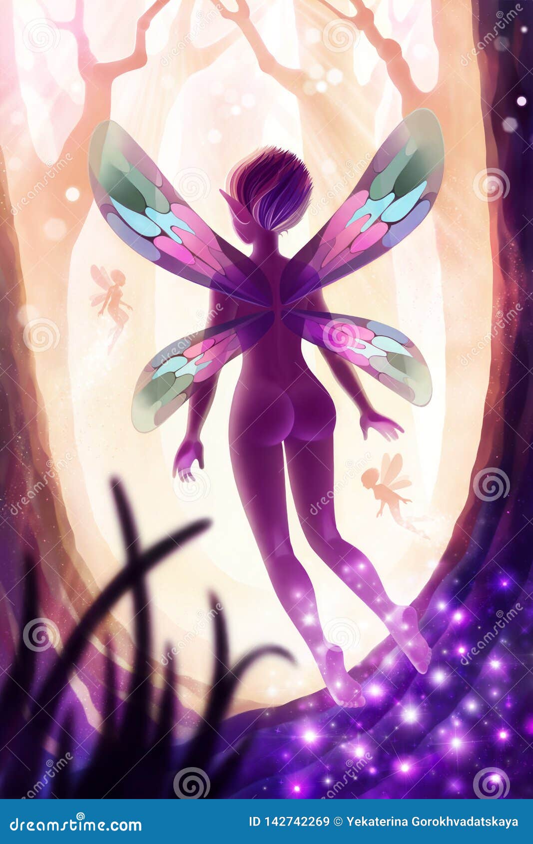 Digital Fantasy Illustration of Magical Fairy Forest Stock Illustration ...