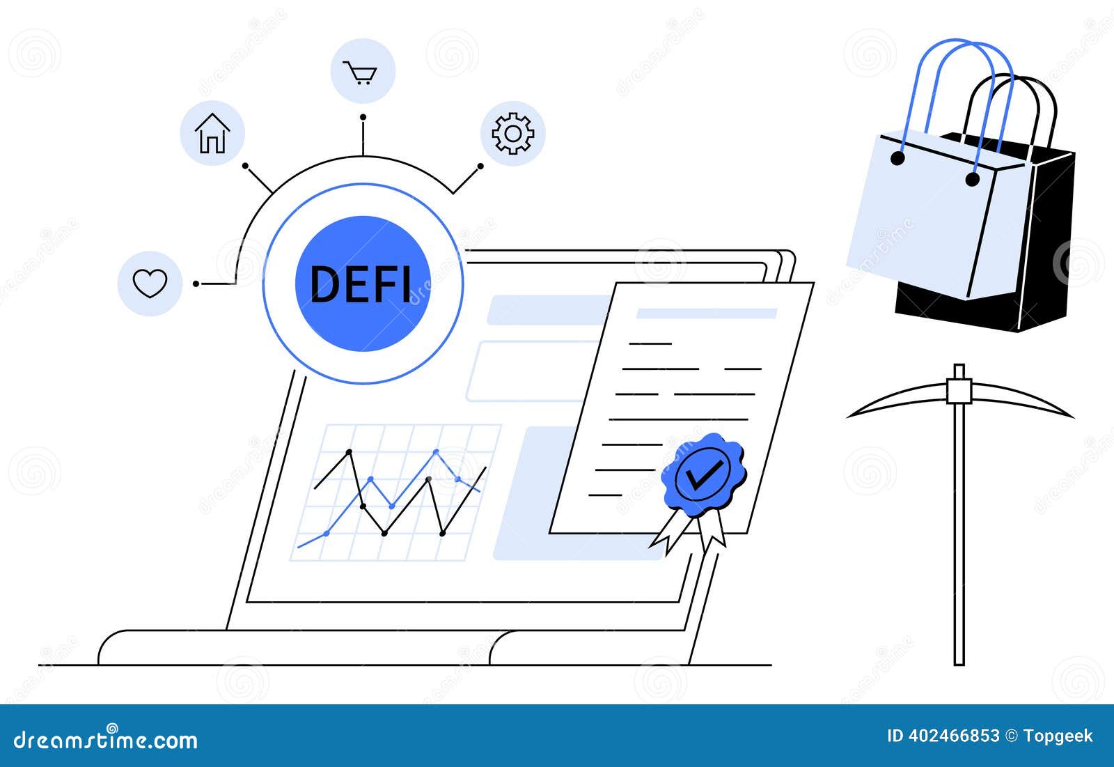Digital Finance Ecosystem DeFi, Shopping, Data Analytics, and Cryptocurrency  Mining Concept Stock Vector - Illustration of bags, abstract: 402466853