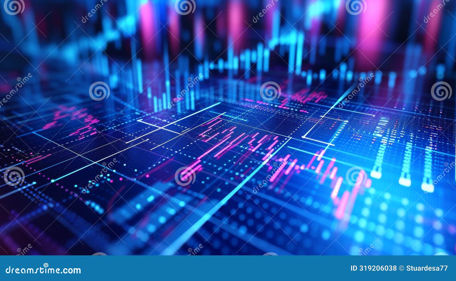 digital financial data visualization in red