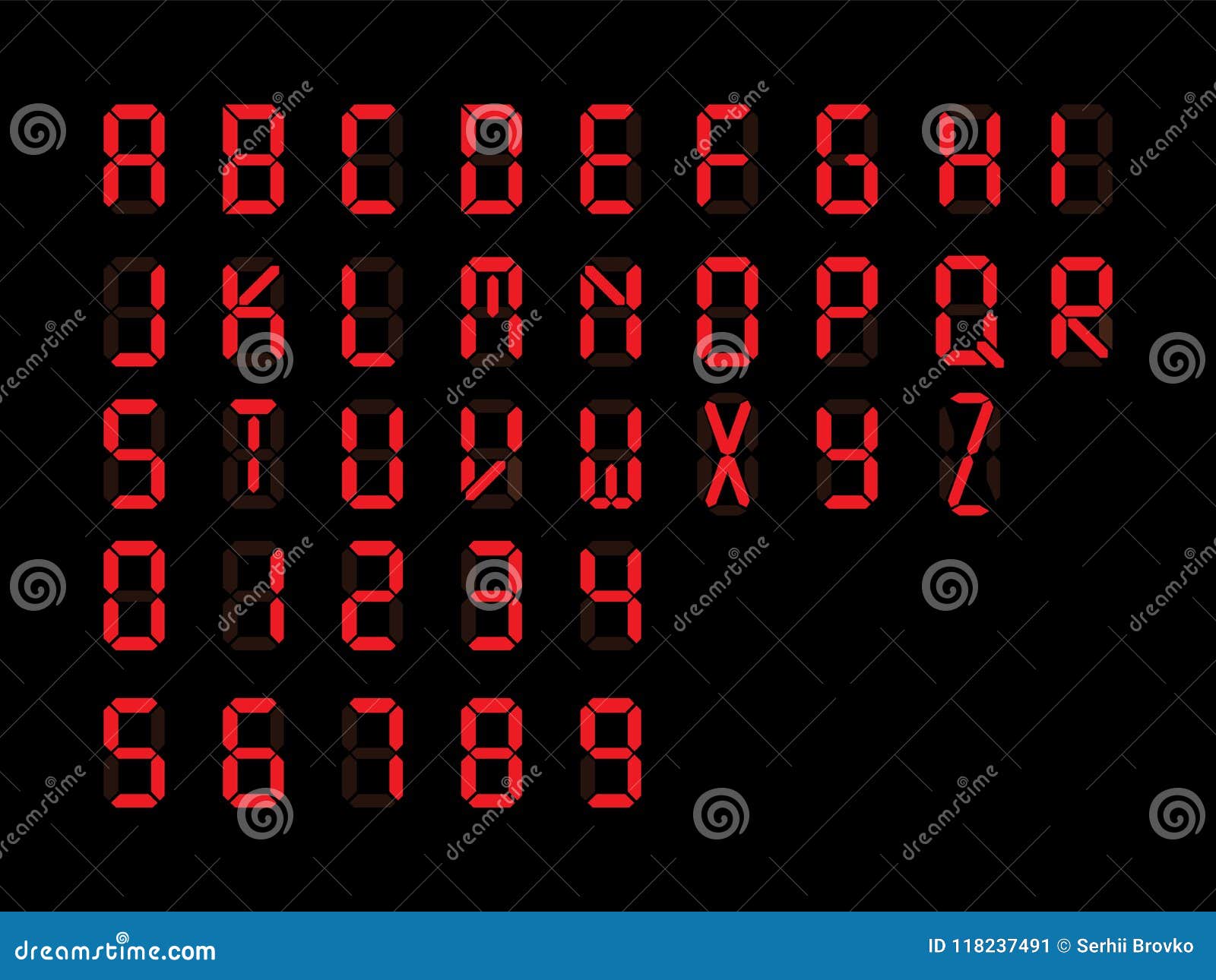 Digital Font. Alarm Clock Letters And Number Isolated On ...