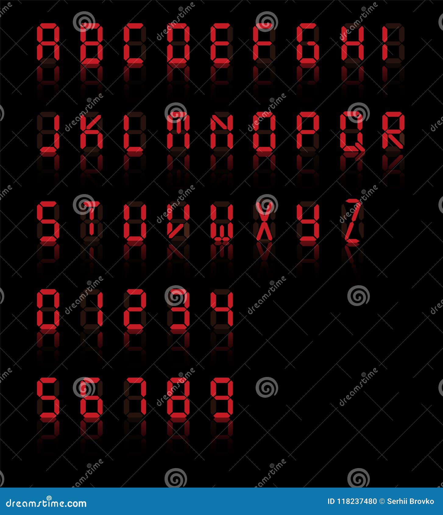 Digital Font. Alarm Clock Letters And Number Isolated On ...