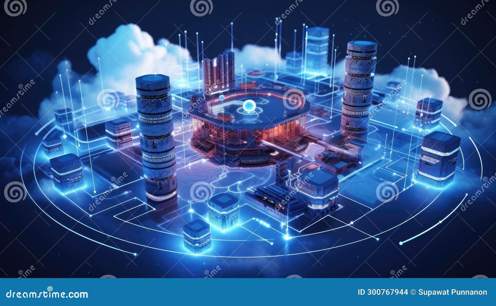 Digital Fortress of Cybersecurity 3D Graphic with Encrypted Factory
