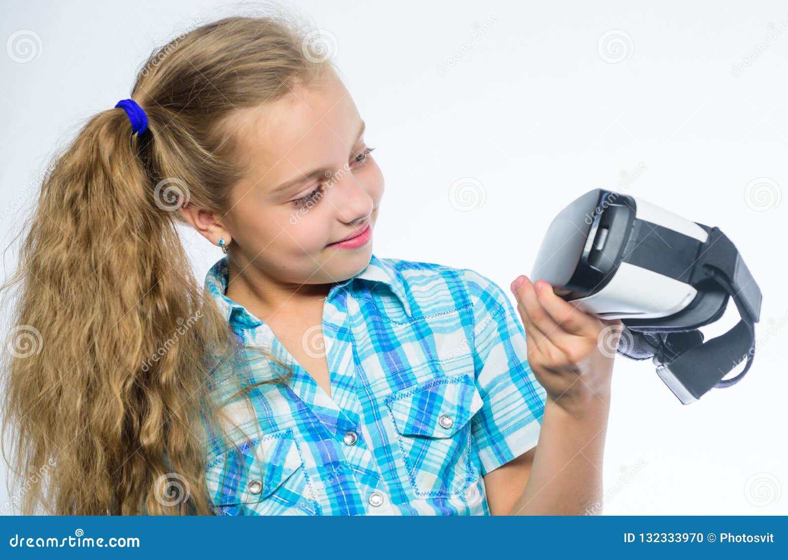 Young Girl Wear Virtual Reality Digital Glasses Stock 