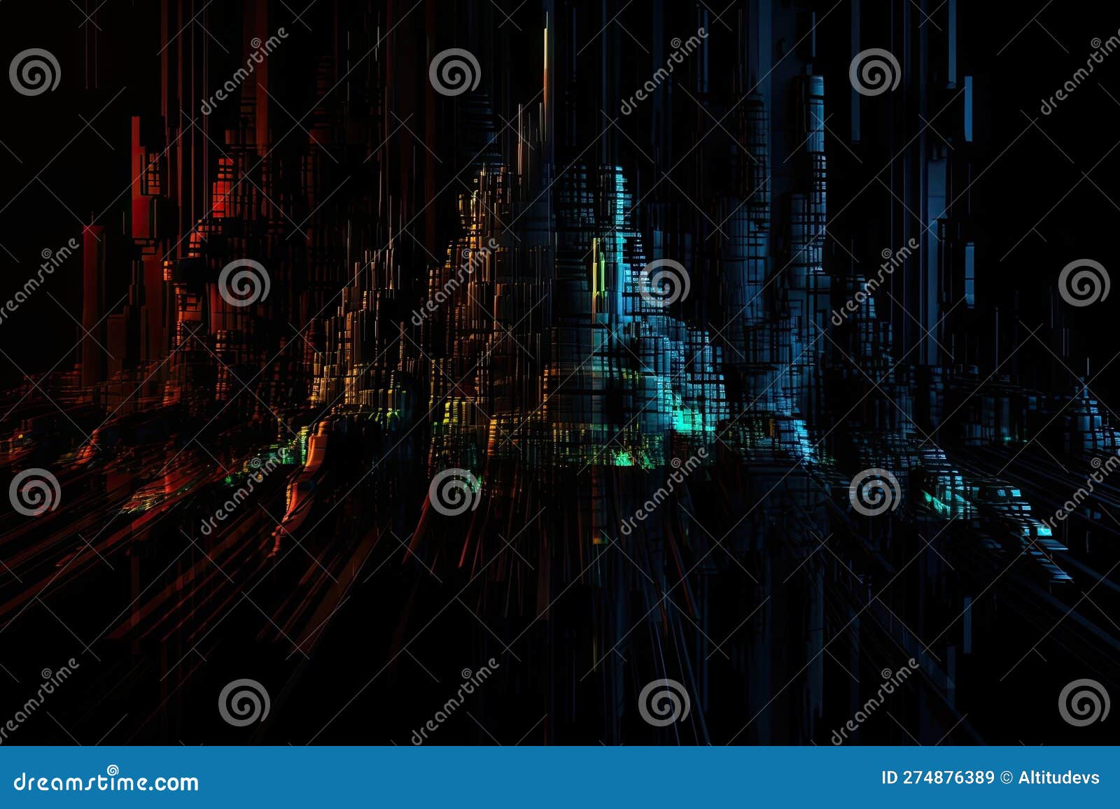 Digital Glitch on Black Background with Dramatic Lighting Stock Illustration Illustration of