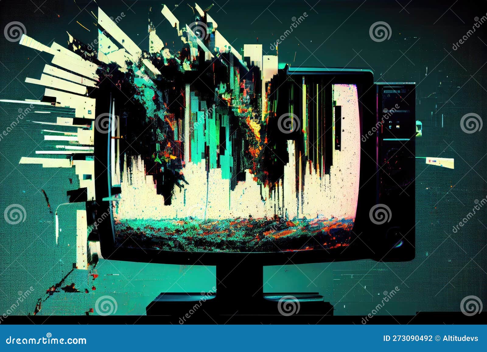 Digital Glitch Effect of a Monitor Displaying Static and Distorted