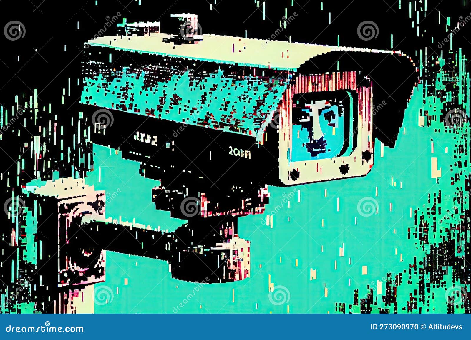 Digital Glitch Effect on a Surveillance Camera, with the Footage Being
