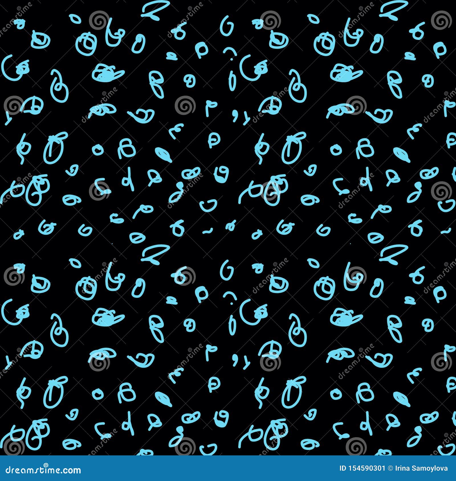 Digital Graphic Seamless Pattern Blue Doodle Abstraction Background
