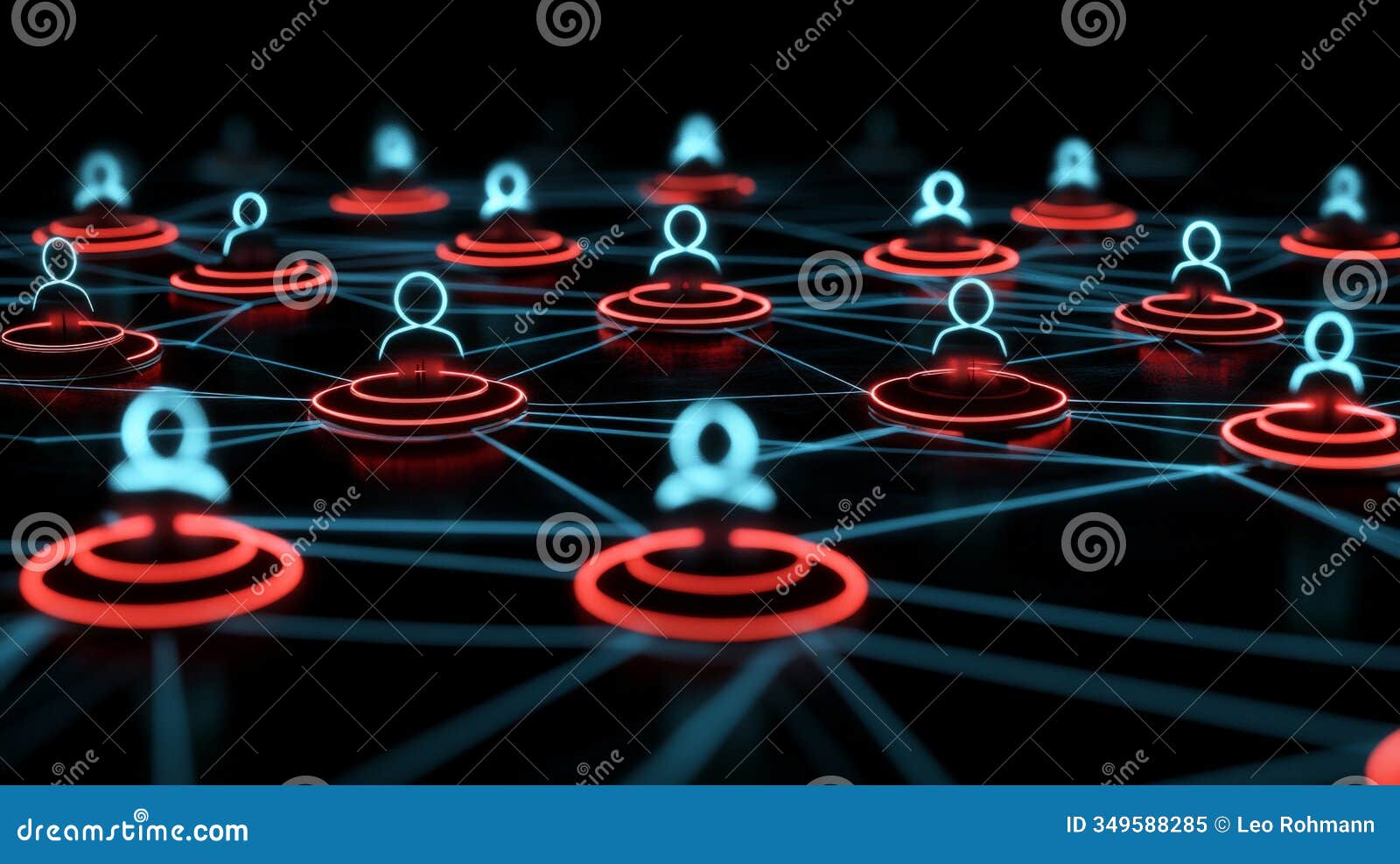 digital grid with red and blue holographic user connections izing virtual networks, global communication, and ai driven t