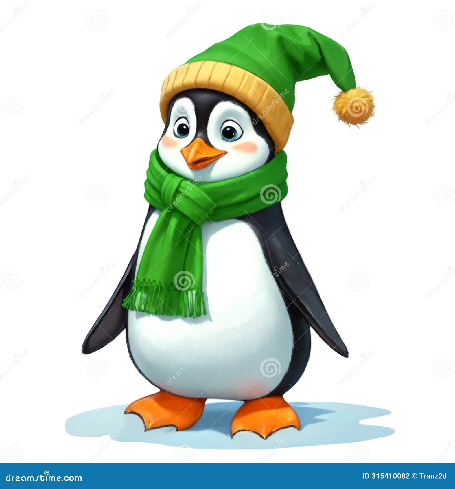 adorable  of a cartoon penguin dressed for winter