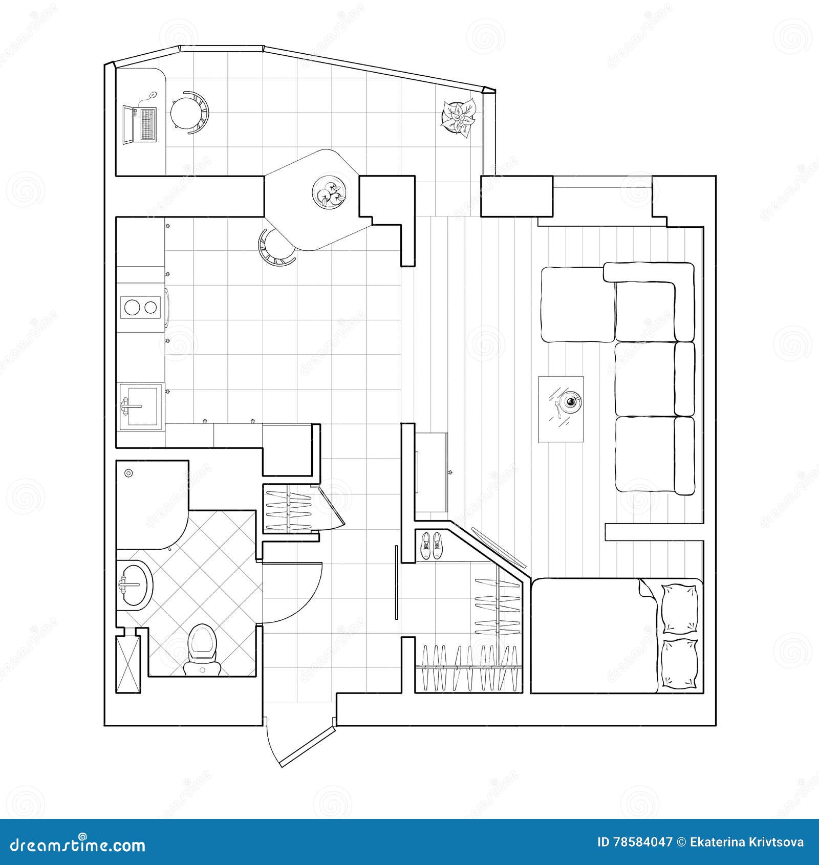 Digital Illustration. Floor Plan. Stock Illustration