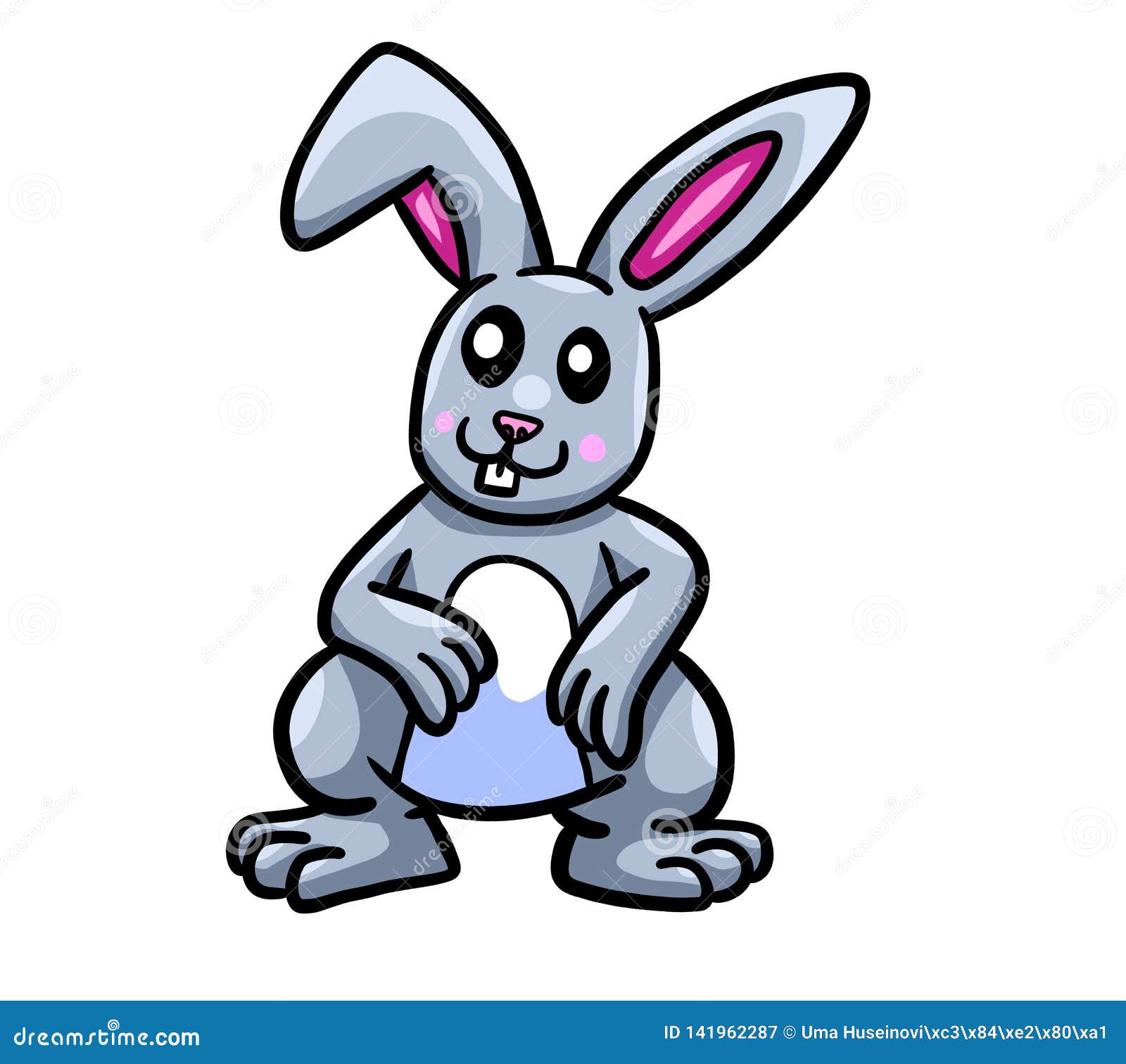 Very Happy Grey Easter Bunny Stock Illustration - Illustration of ...