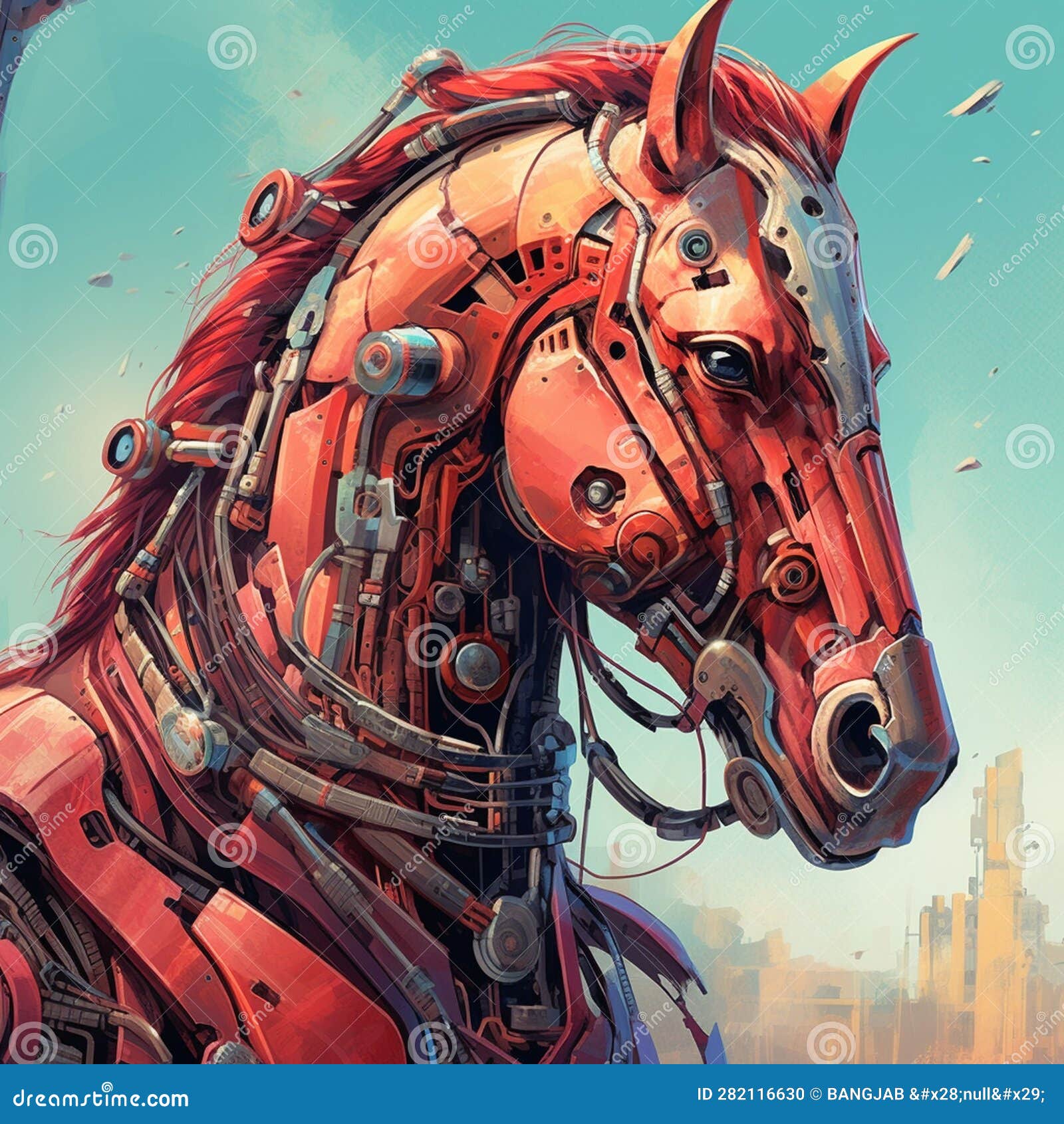 Digital Illustration of a Robot Horse Stock Illustration Illustration