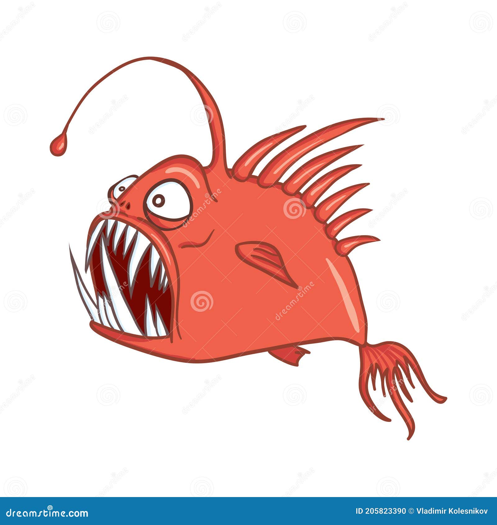 Digital Illustration of a Scary Red Angler Fish Stock Vector