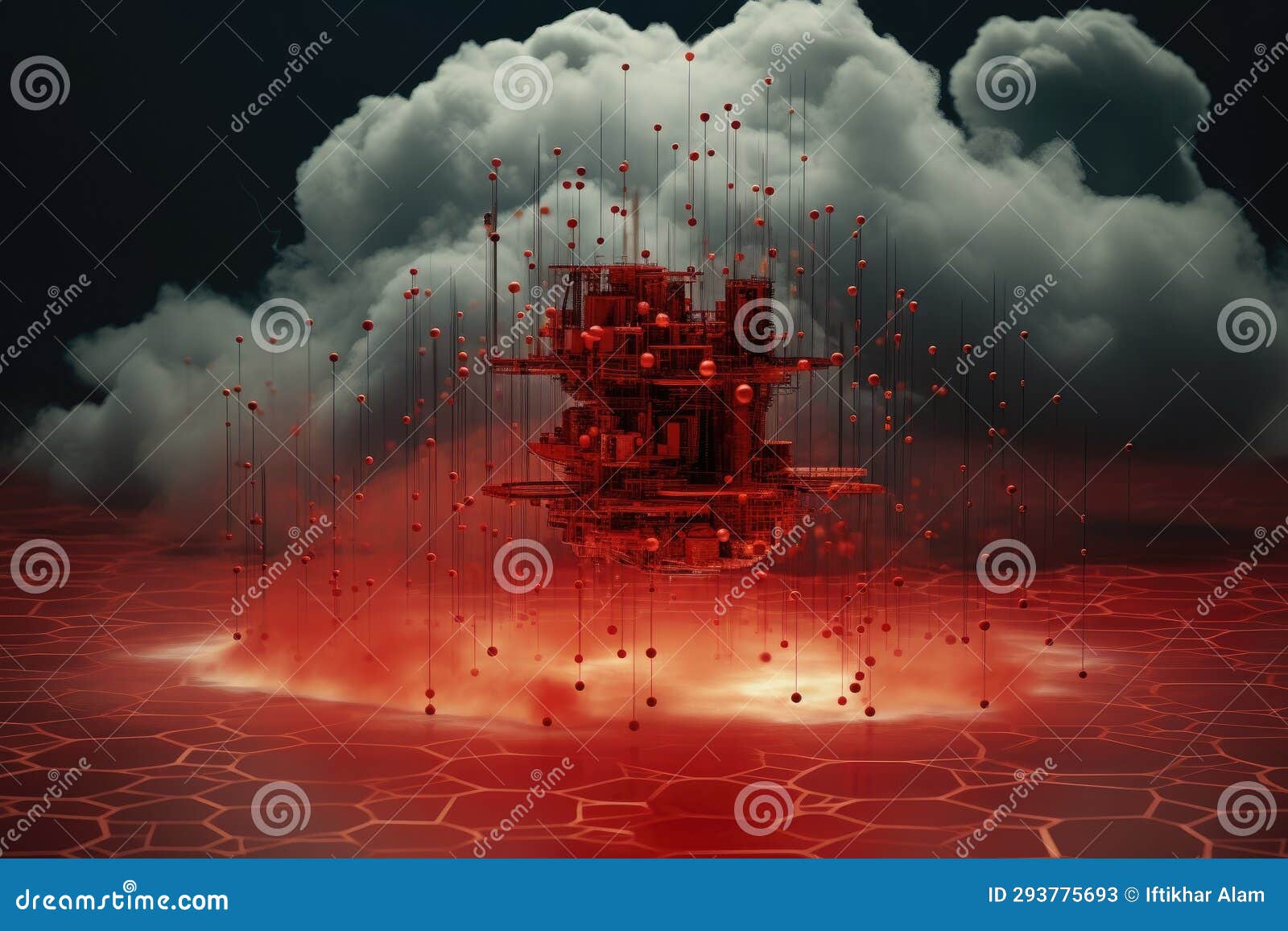 digital  of a ship in the sea against the background of clouds, datos en la nube y red.concepto de ciencia y tecnolog