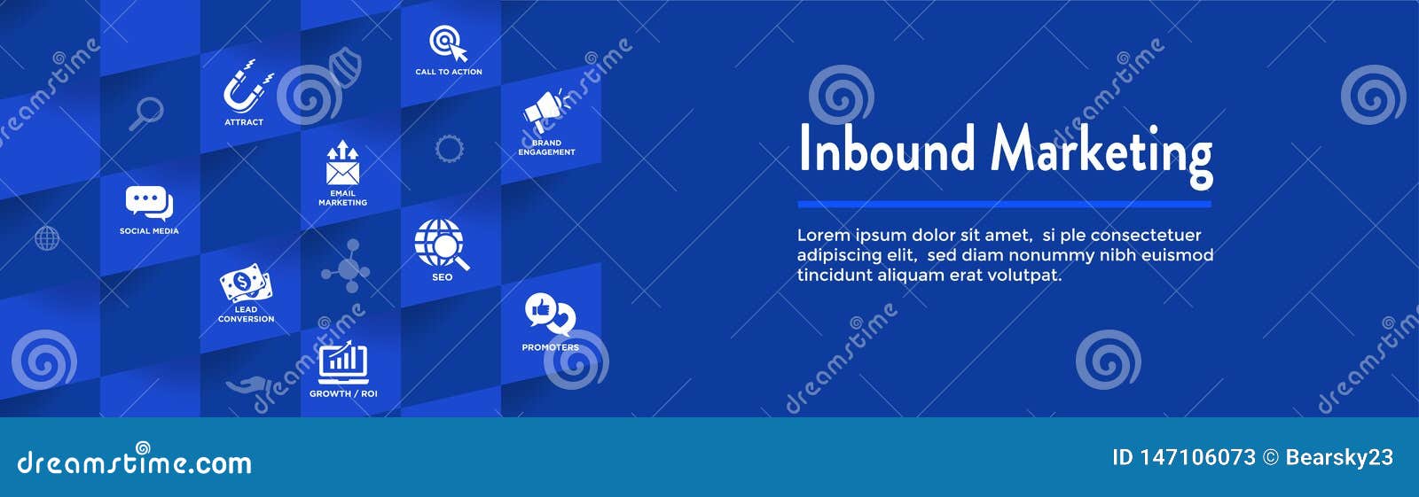digital inbound marketing web banner with  icons with cta, growth, seo, etc