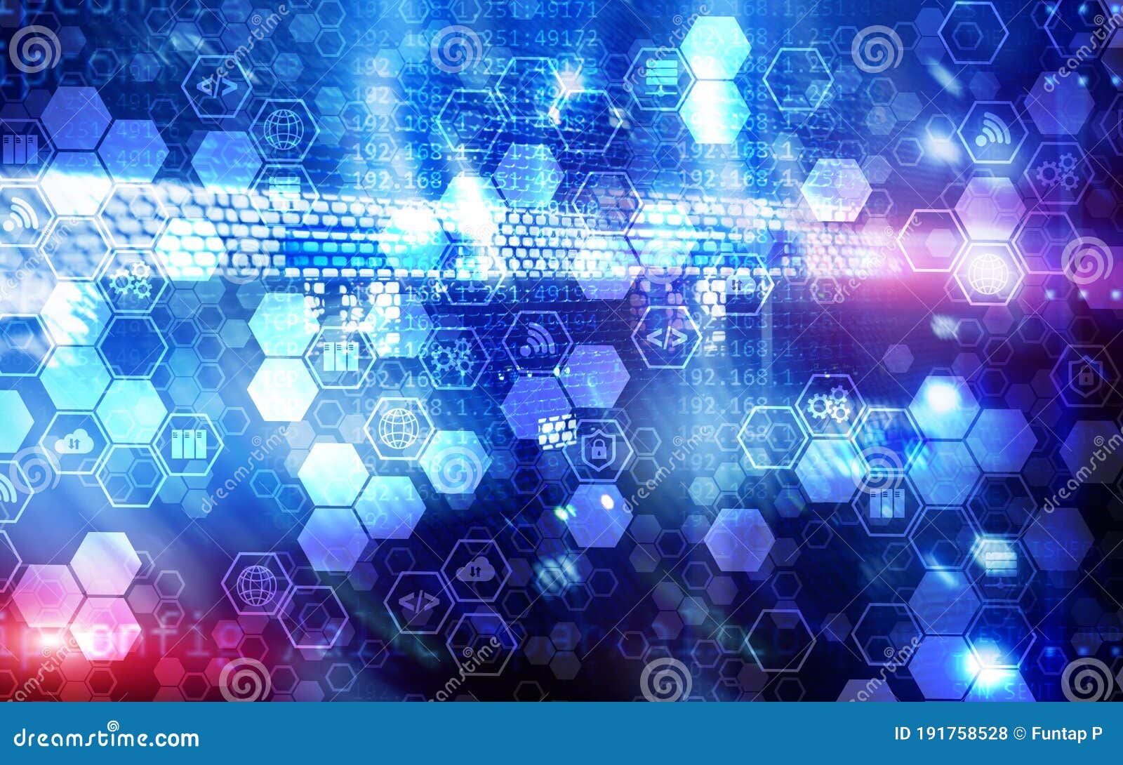 Digital Connection Technology Concept. Icons on Server Rack