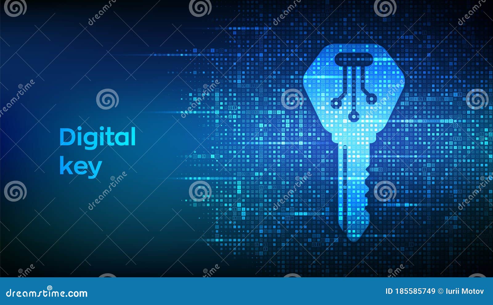 Digital Key. Electronic Key Icon Made with Binary Code. Cyber Security and Access Background