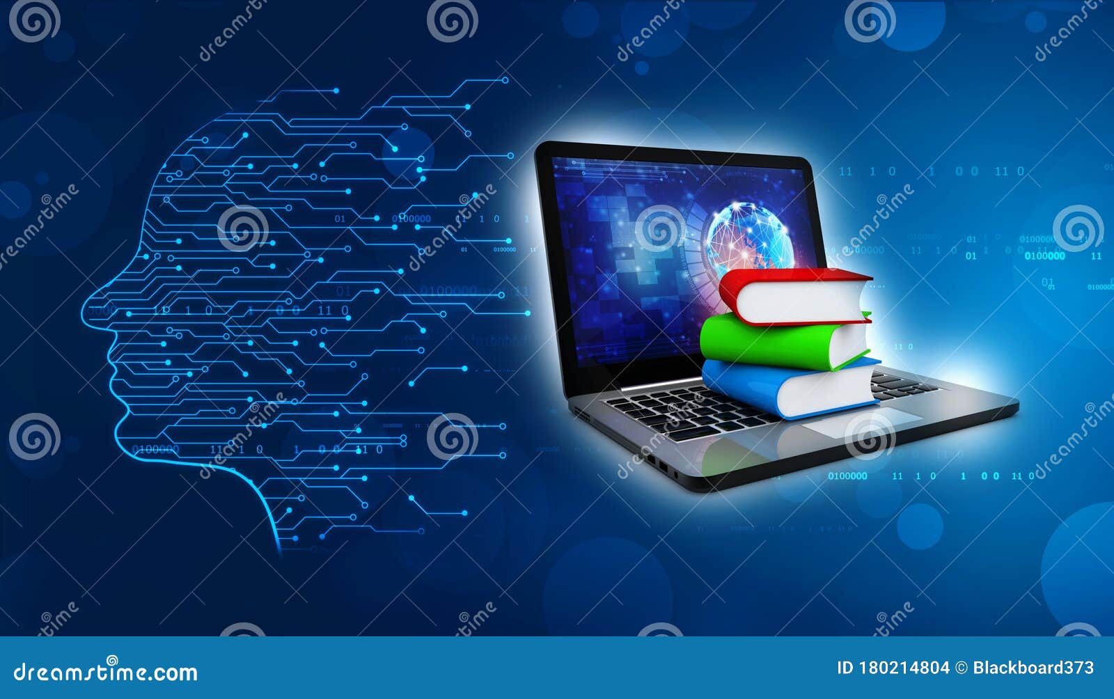 Digital Library and Online Education, Books with Computer in Technology  Background Stock Illustration - Illustration of notebook, digital: 180214804