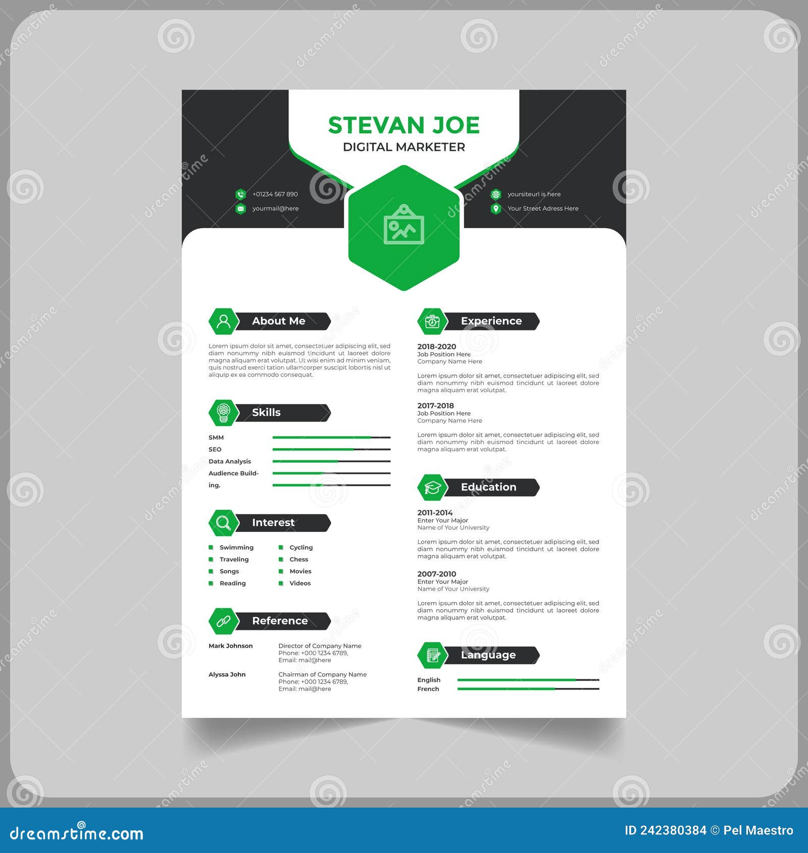 digital marketer cv or resume template in eps