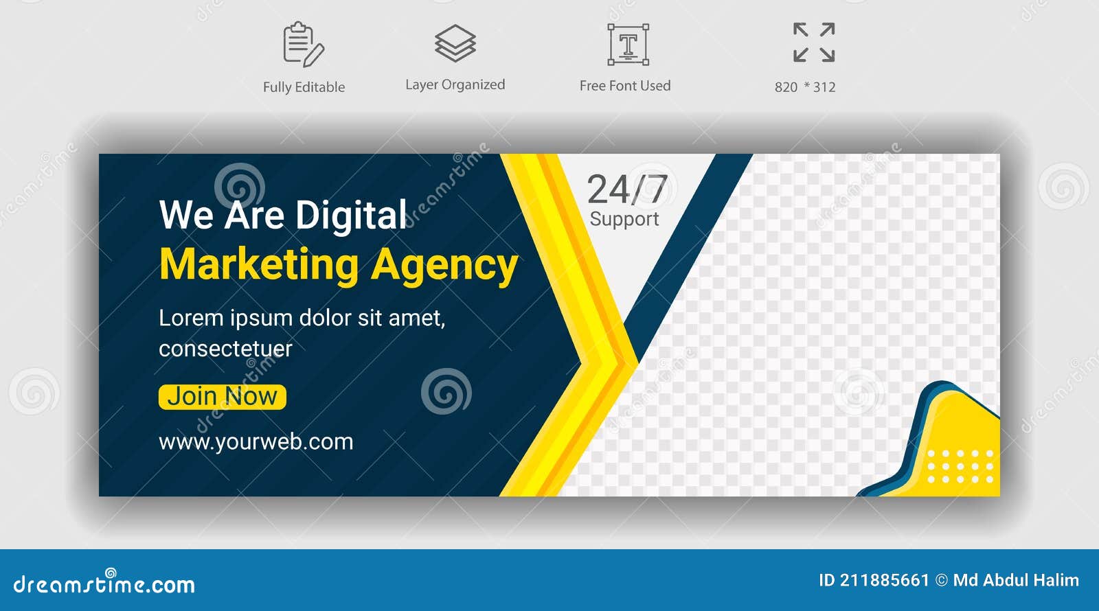 Digital Marketing Agency Social Media Facebook Cover Web Banner Design.  Stock Image - Image Of Layout, Offer: 211885661