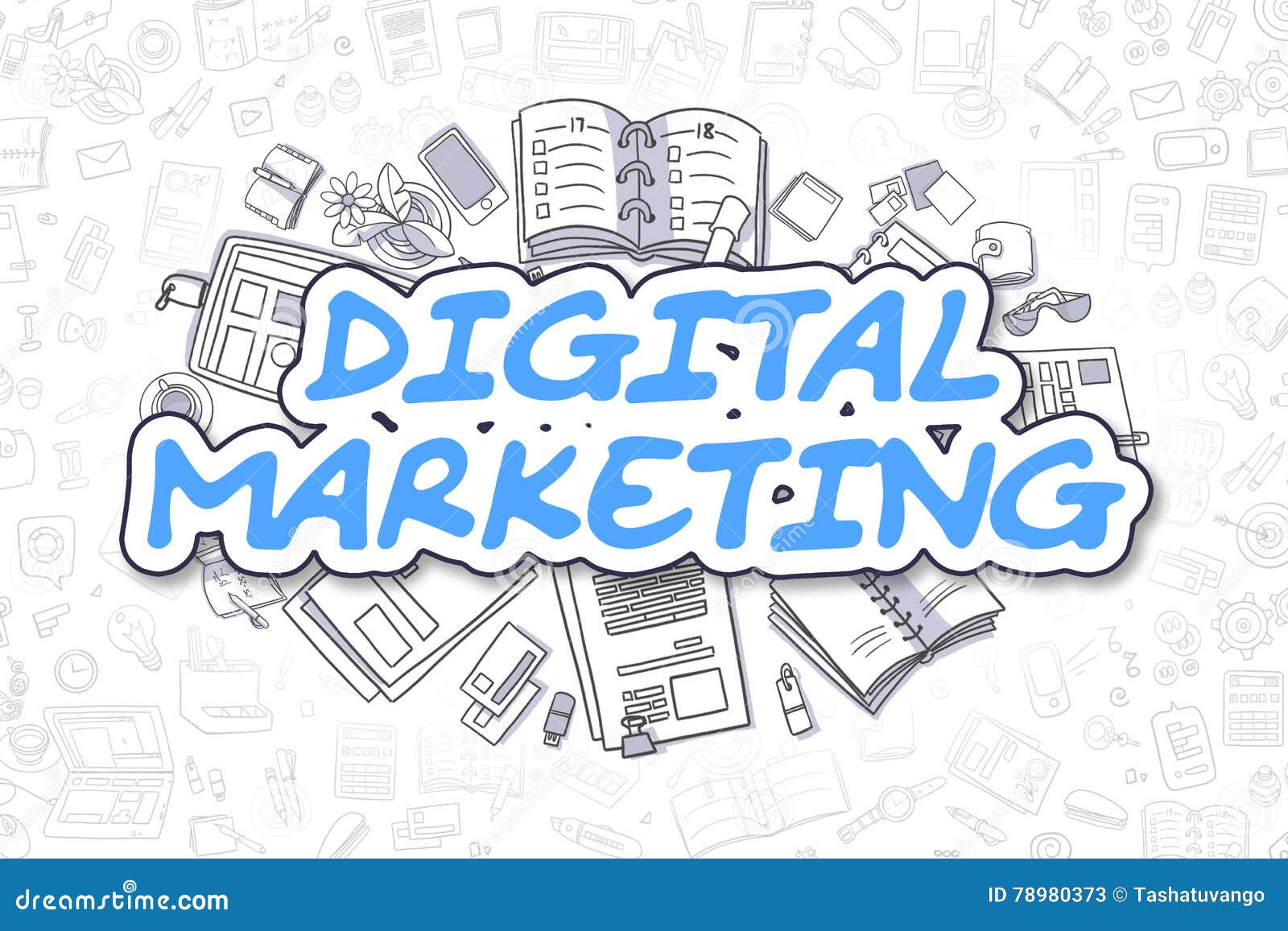 Digital Marketing - Cartoon Blue Word. Business Concept. Stock Illustration  - Illustration of drawing, drawn: 78980373